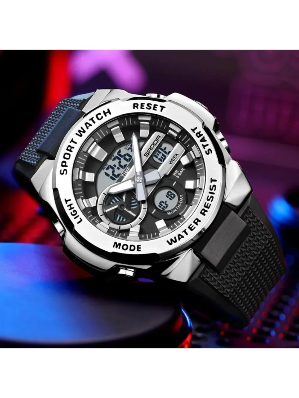 Men's Black White Analog Quartz Electronic Military Multifunction Digital Watch